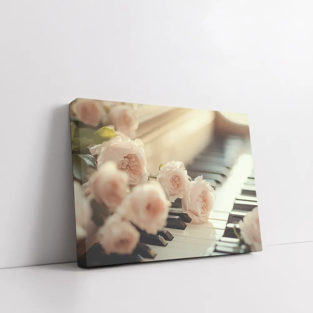 Pink Roses Resting On Piano Keys – Wall Art