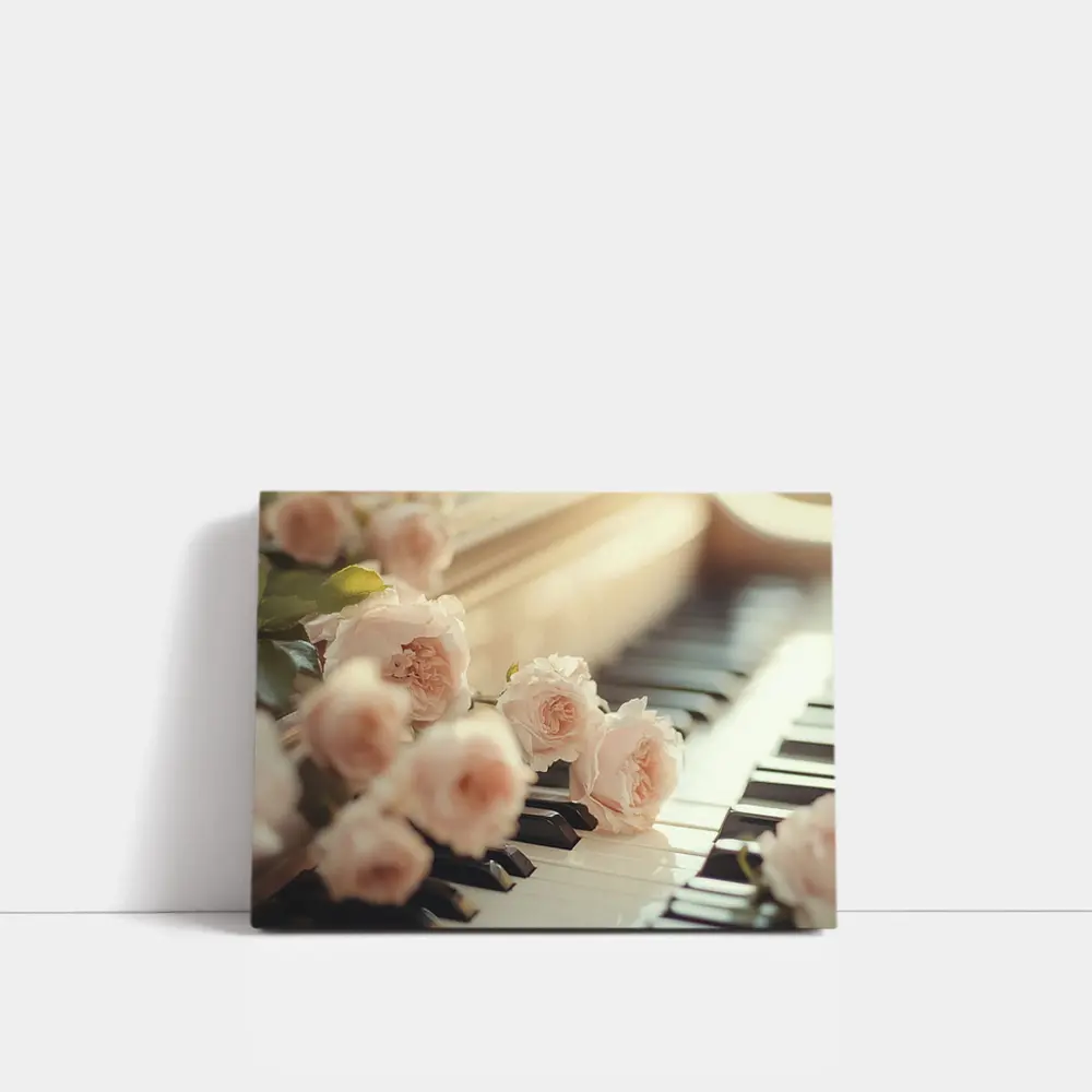 Pink Roses Resting On Piano Keys – Wall Art