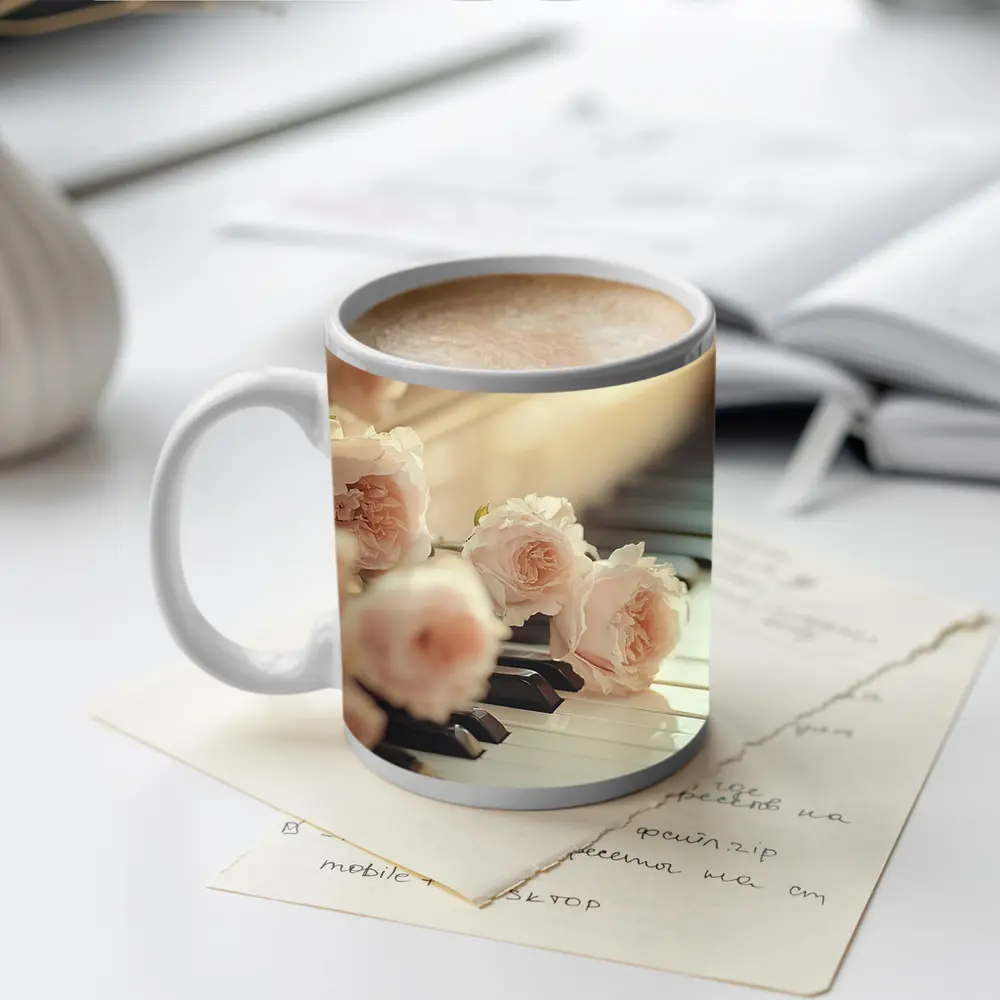 Pink Roses Resting On Piano Keys – Mugs