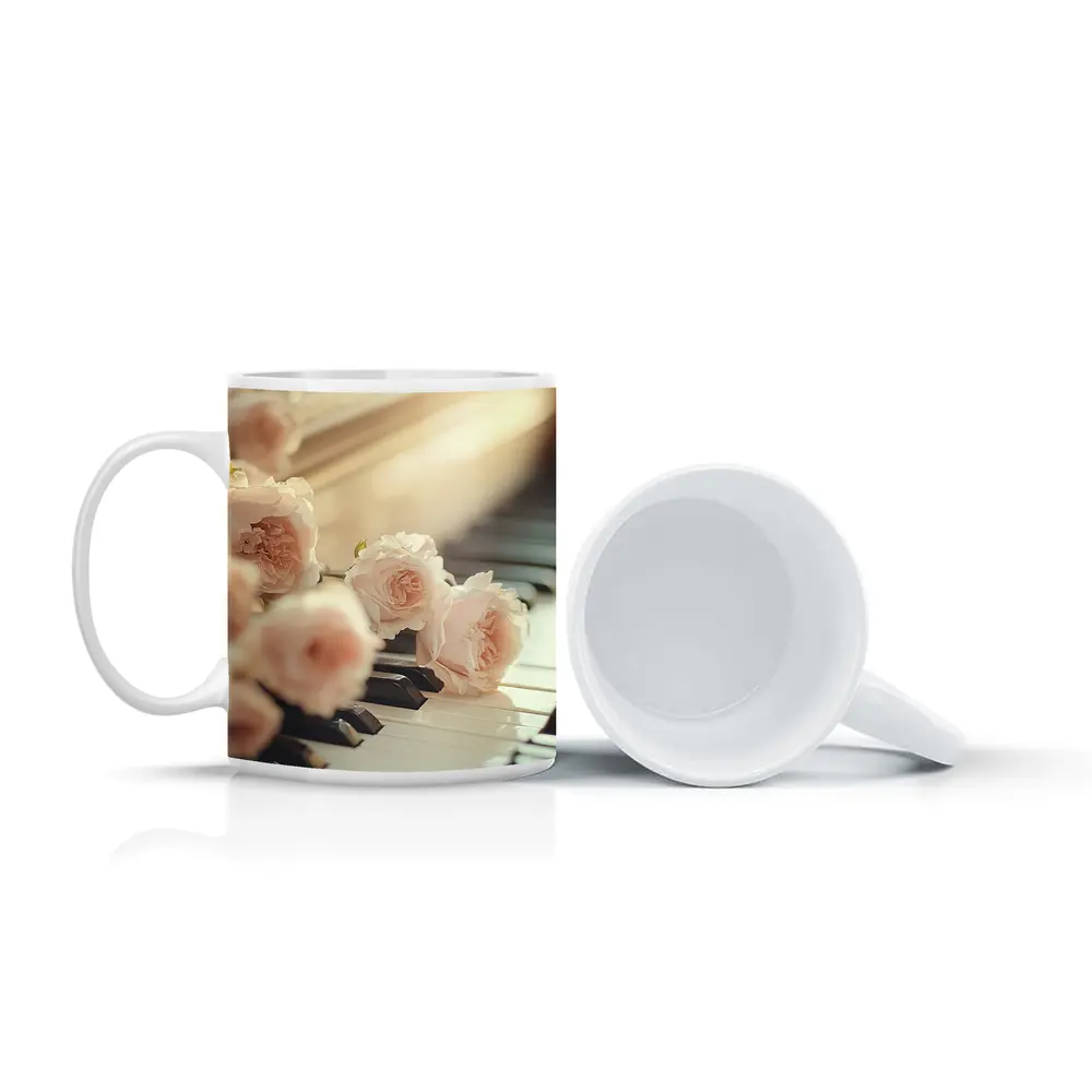 Pink Roses Resting On Piano Keys – Mugs