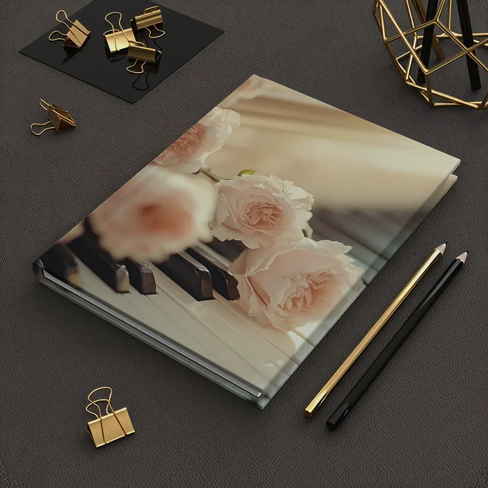Pink Roses Resting On Piano Keys – Notebooks