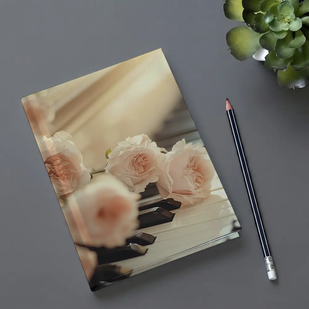 Pink Roses Resting On Piano Keys – Notebooks