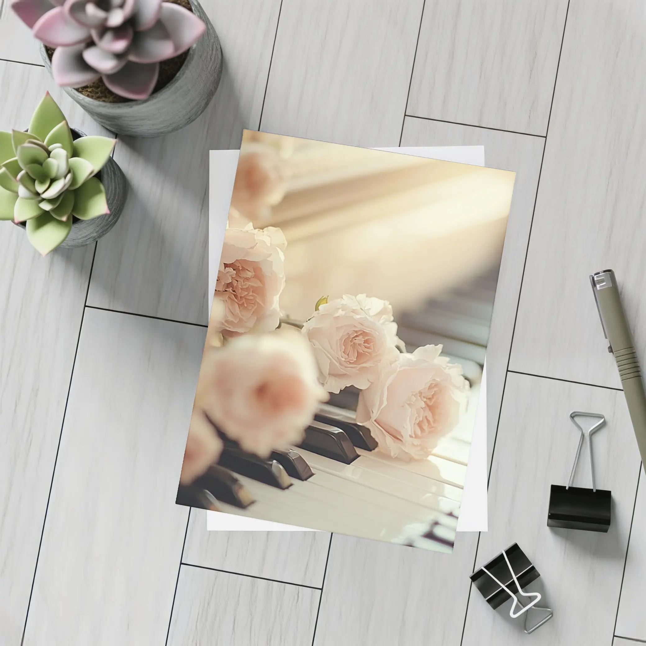 Pink Roses Resting On Piano Keys – Postcards