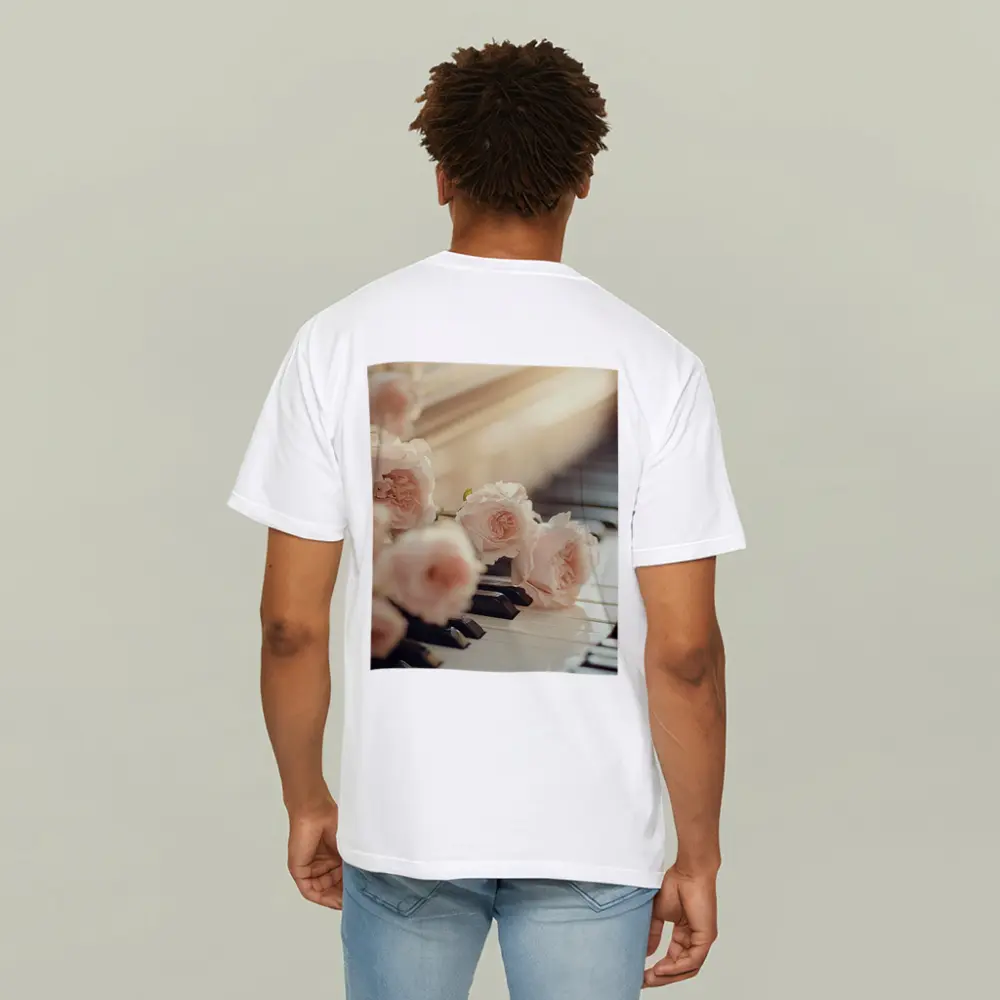 Pink Roses Resting On Piano Keys – T-Shirts