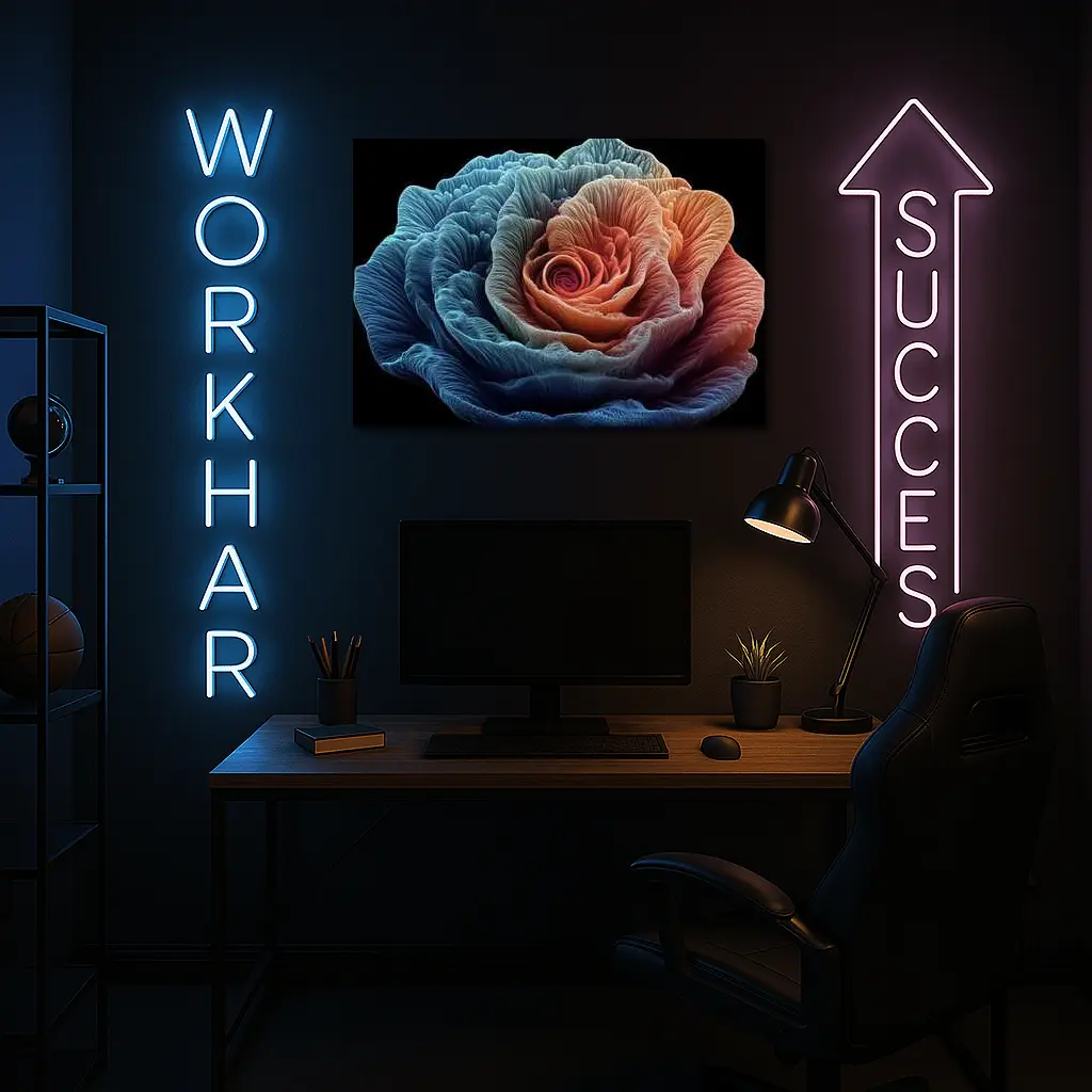 Rose Macro Fractal Blue Coral Black Background – Wall Art