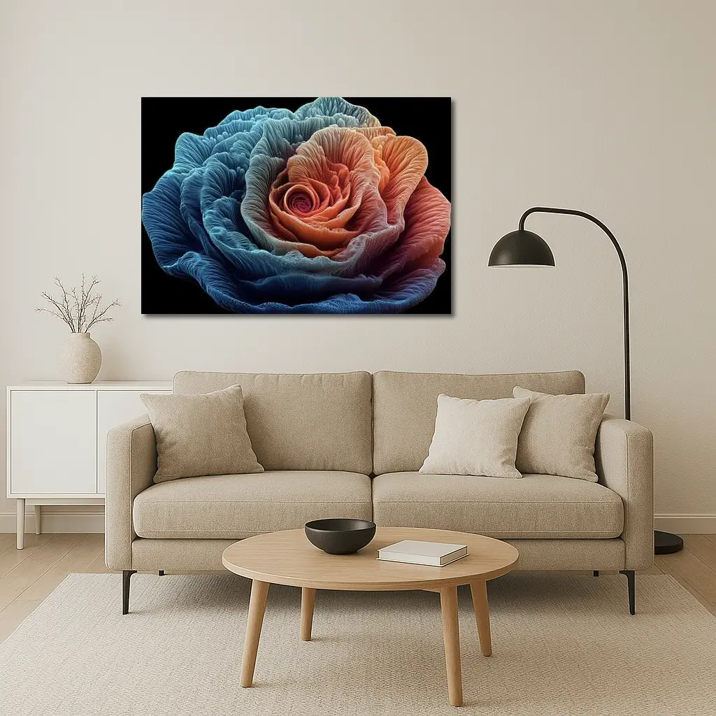 Rose Macro Fractal Blue Coral Black Background – Wall Art