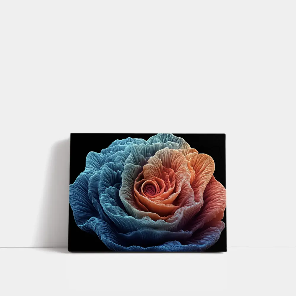 Rose Macro Fractal Blue Coral Black Background – Wall Art