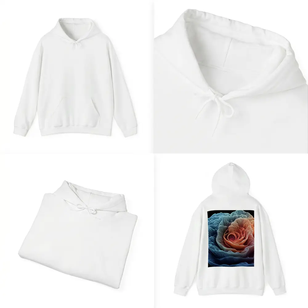 Rose Macro Fractal Blue Coral Black Background – Hoodies