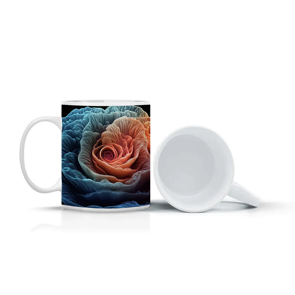 Rose Macro Fractal Blue Coral Black Background – Mugs