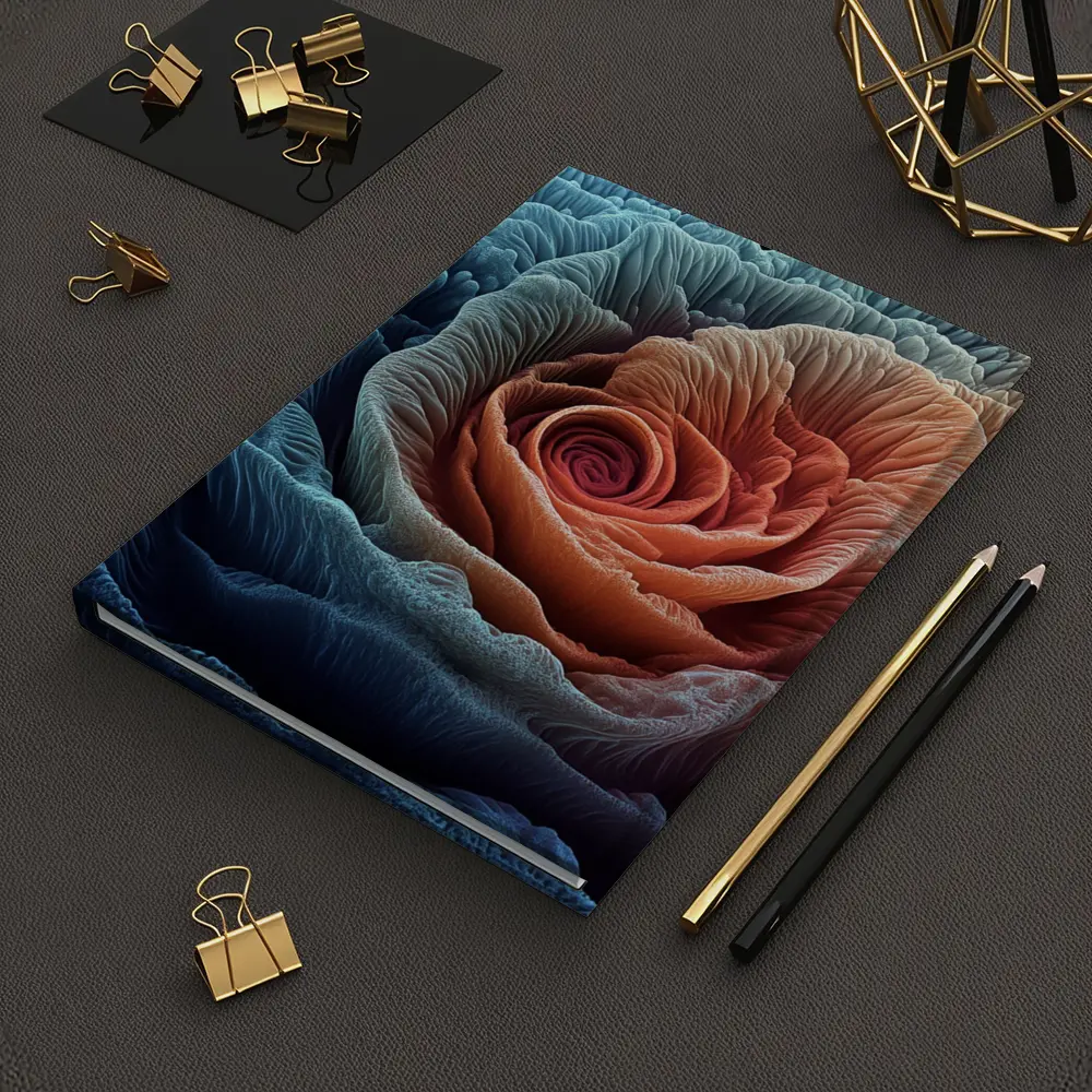 Rose Macro Fractal Blue Coral Black Background – Notebooks
