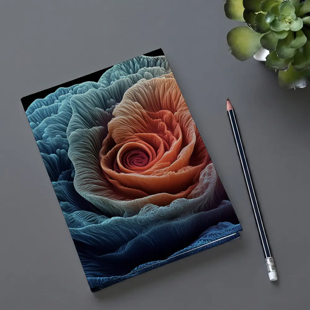 Rose Macro Fractal Blue Coral Black Background – Notebooks