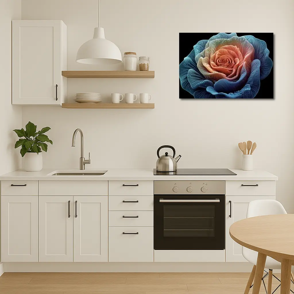 Blue Pink Rose Macro Art Black Background – Wall Art