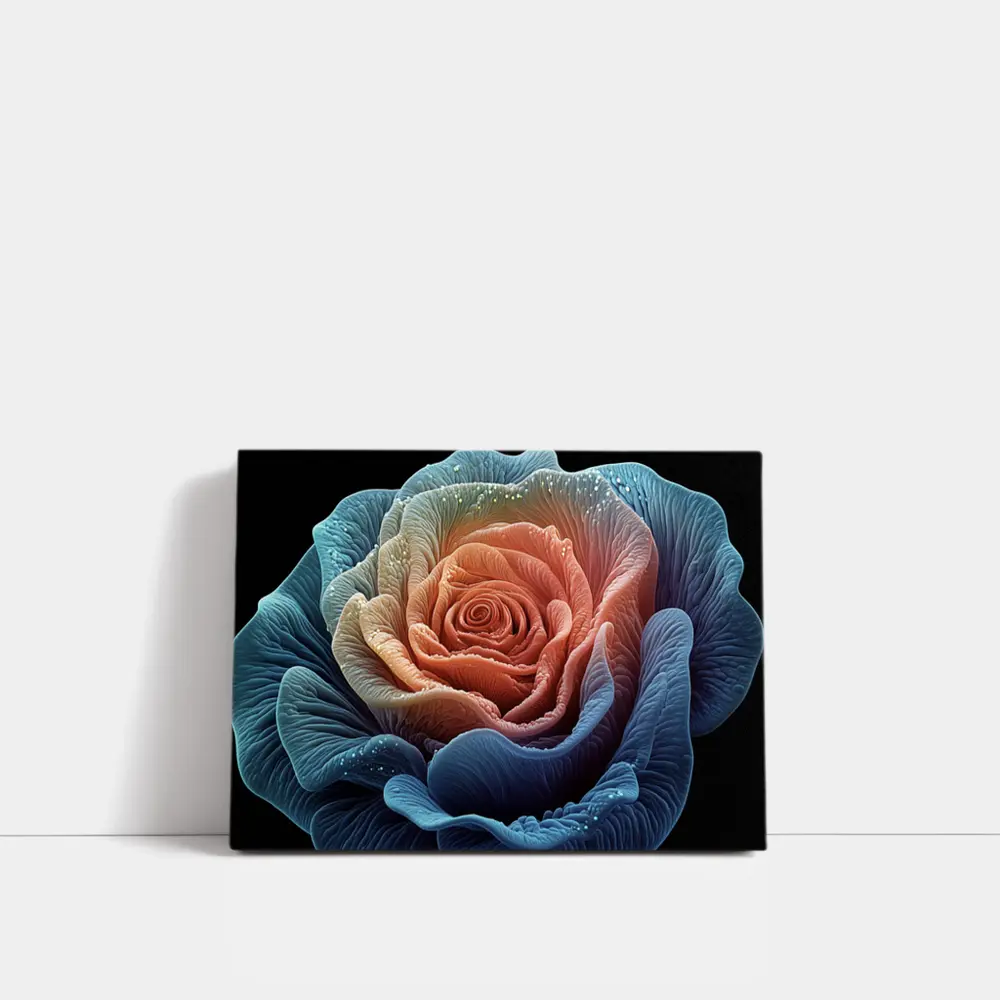 Blue Pink Rose Macro Art Black Background – Wall Art