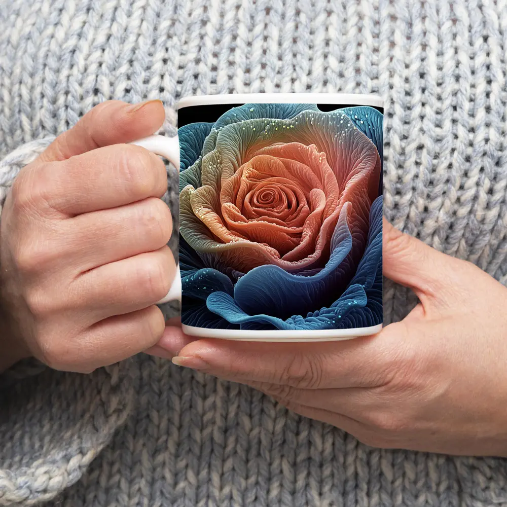 Blue Pink Rose Macro Art Black Background – Mugs