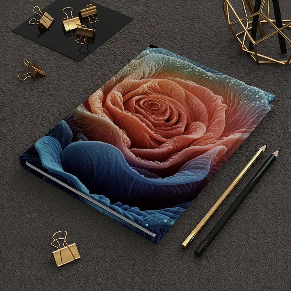 Blue Pink Rose Macro Art Black Background – Notebooks