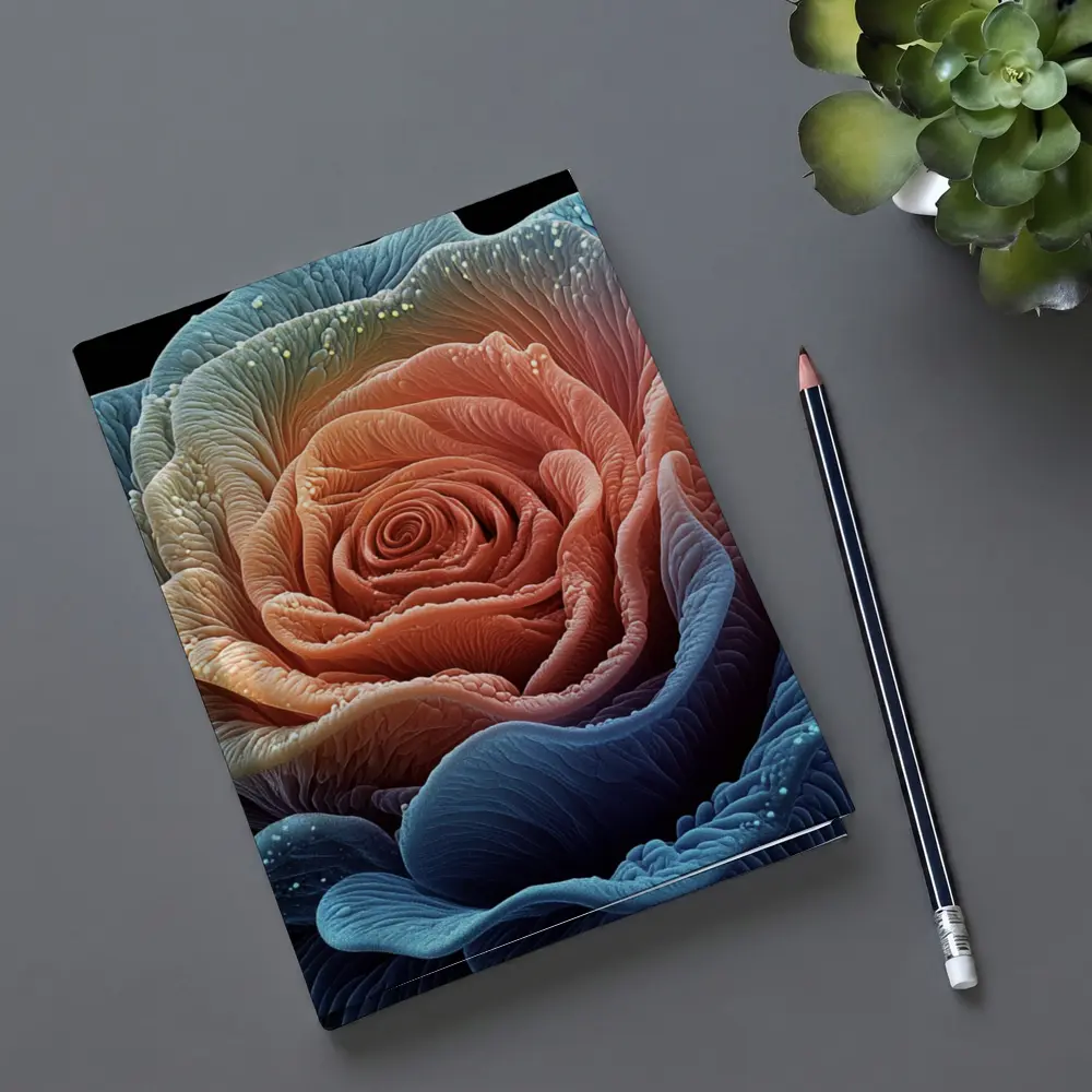 Blue Pink Rose Macro Art Black Background – Notebooks