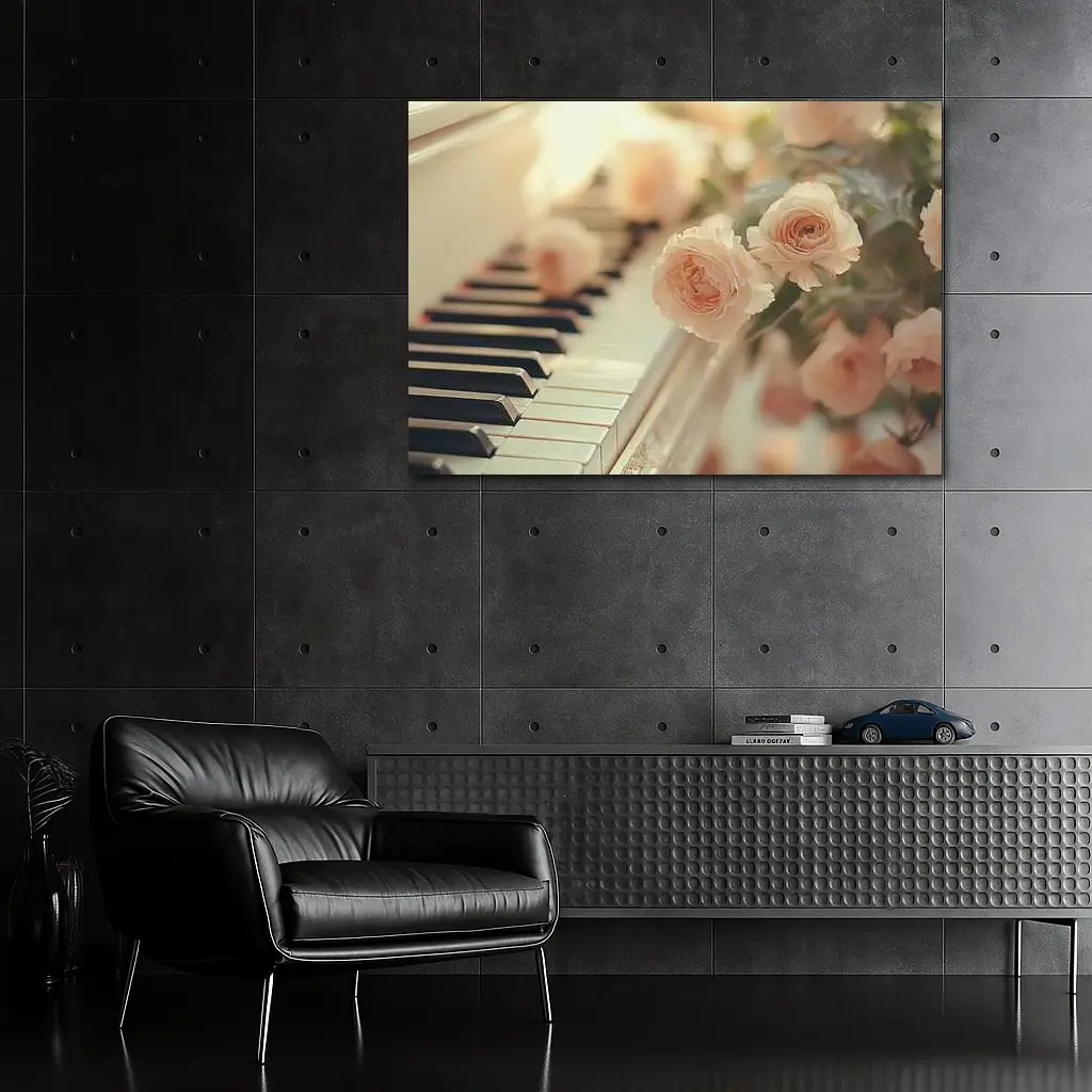 Pink Roses Resting On White Piano Keys – Wall Art