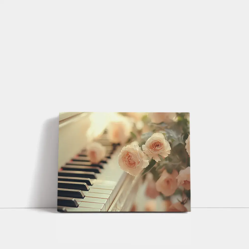 Pink Roses Resting On White Piano Keys – Wall Art