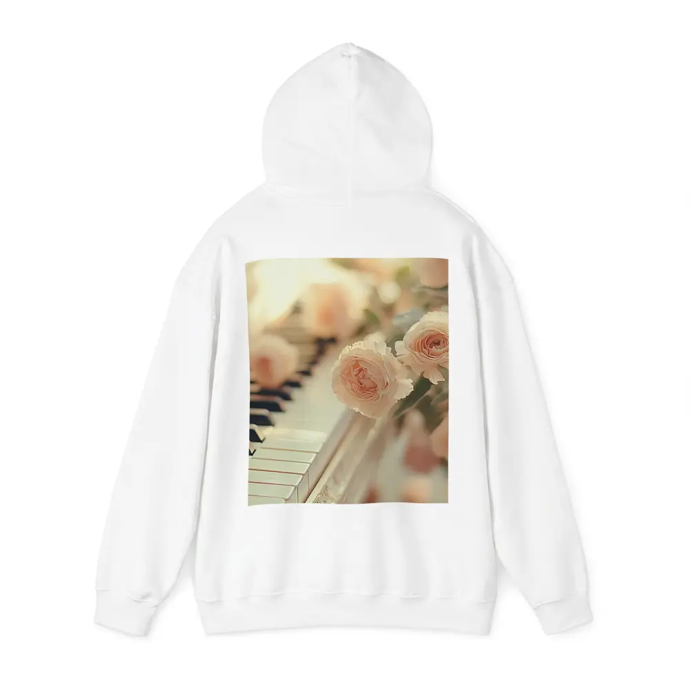 Pink Roses Resting On White Piano Keys – Hoodies