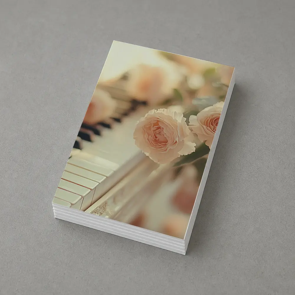 Pink Roses Resting On White Piano Keys – Postcards