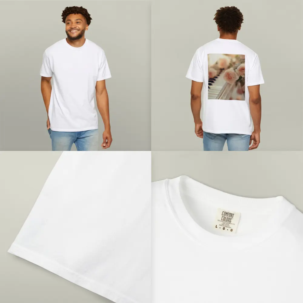 Pink Roses Resting On White Piano Keys – T-Shirts