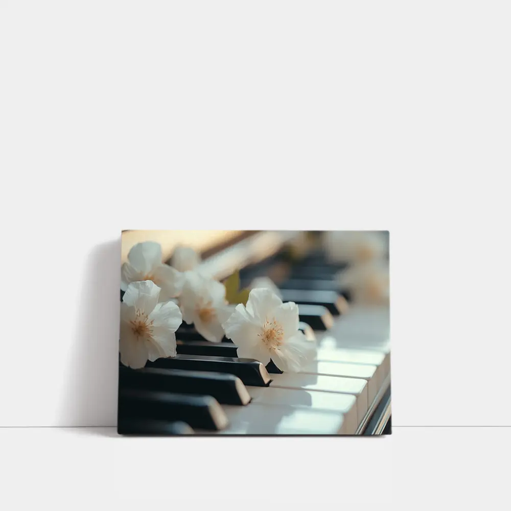 White Flowers Resting On Piano Keys – Wall Art