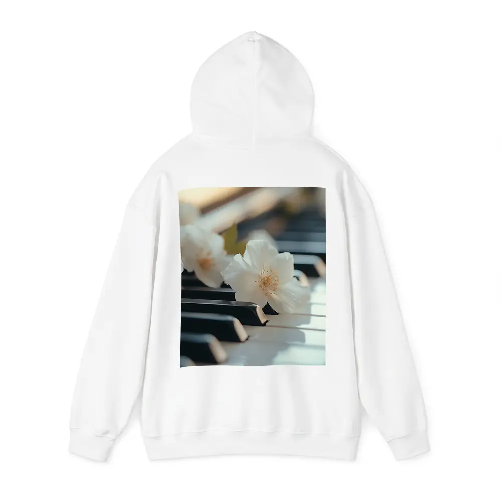 White Flowers Resting On Piano Keys – Hoodies