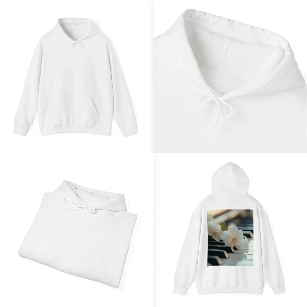 White Flowers Resting On Piano Keys – Hoodies