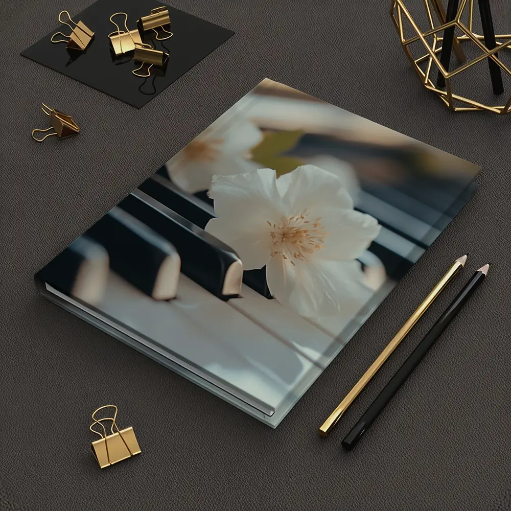 White Flowers Resting On Piano Keys – Notebooks
