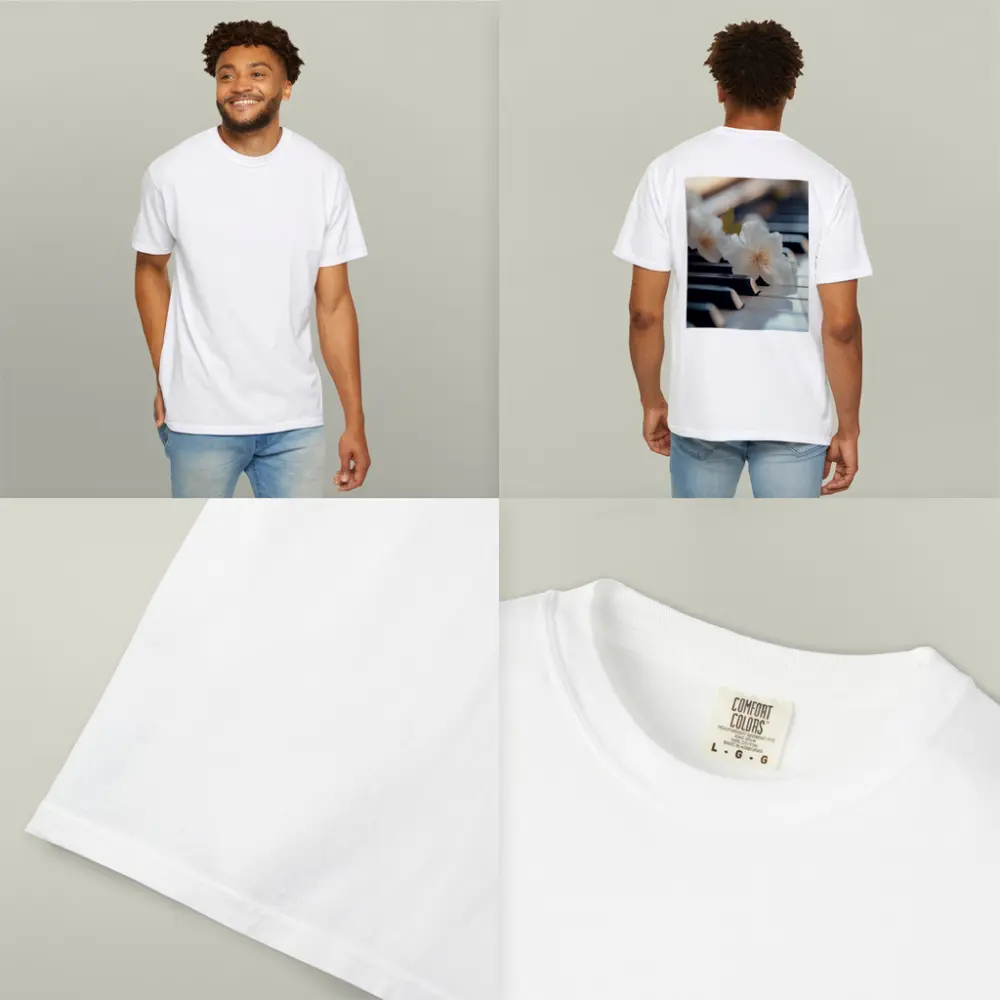 White Flowers Resting On Piano Keys – T-Shirts