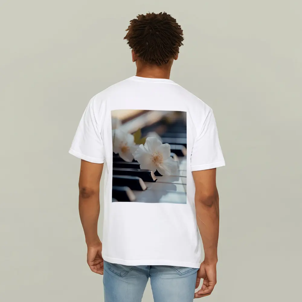 White Flowers Resting On Piano Keys – T-Shirts