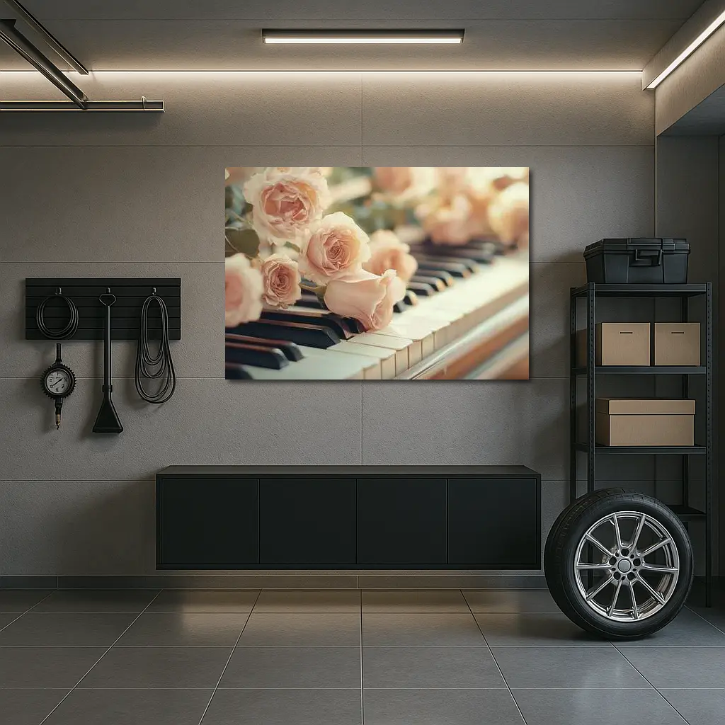 Pink Roses Resting On Piano Keys – Wall Art