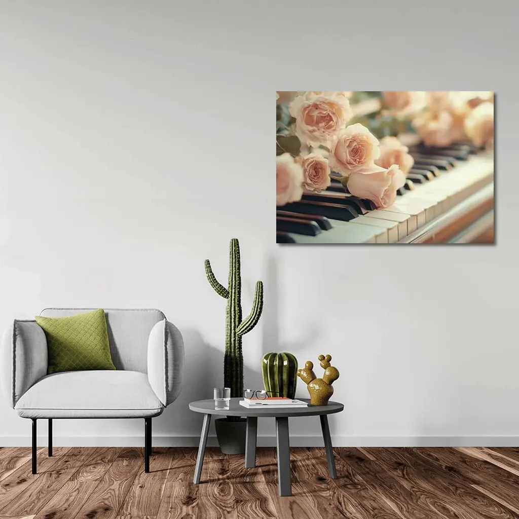 Pink Roses Resting On Piano Keys – Wall Art