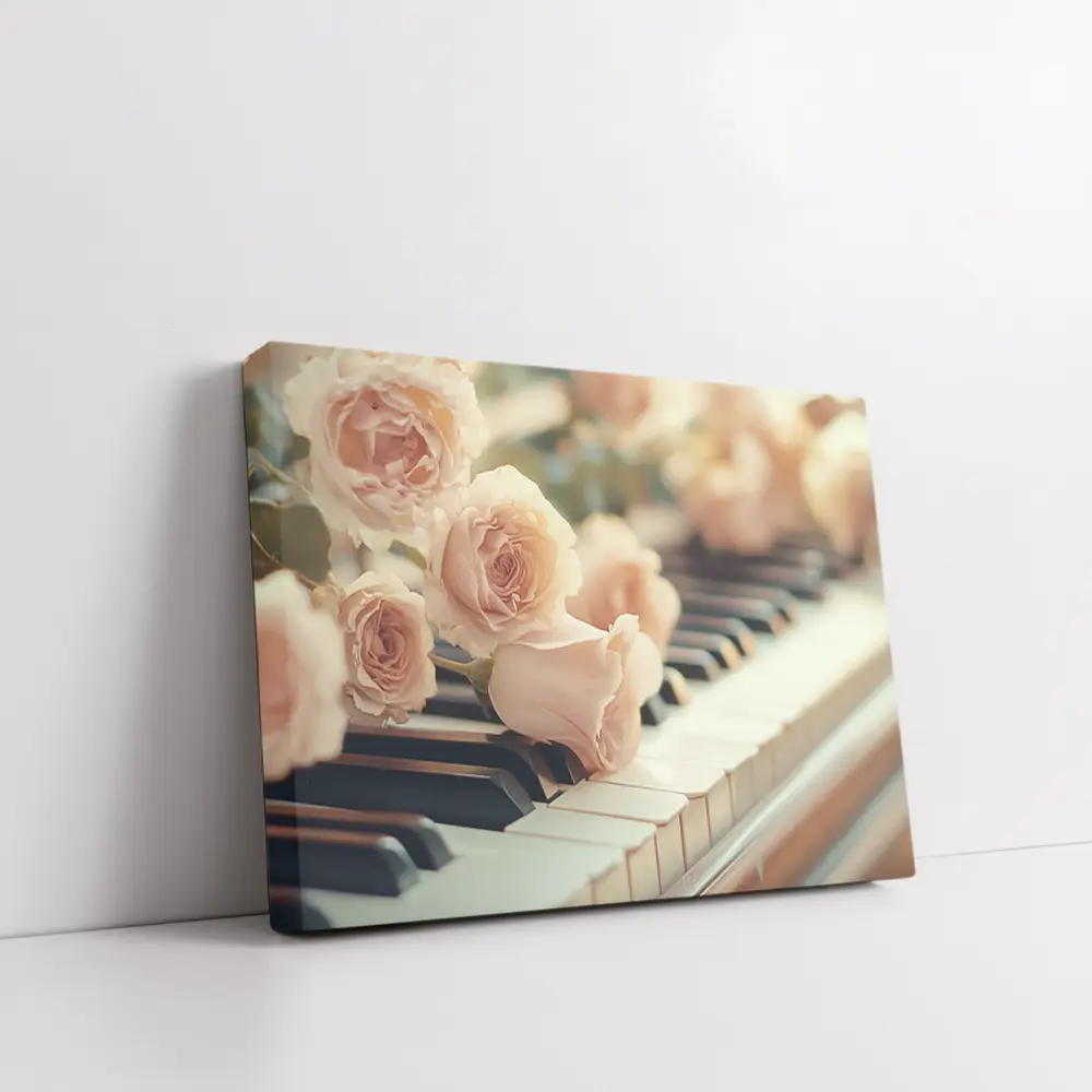 Pink Roses Resting On Piano Keys – Wall Art