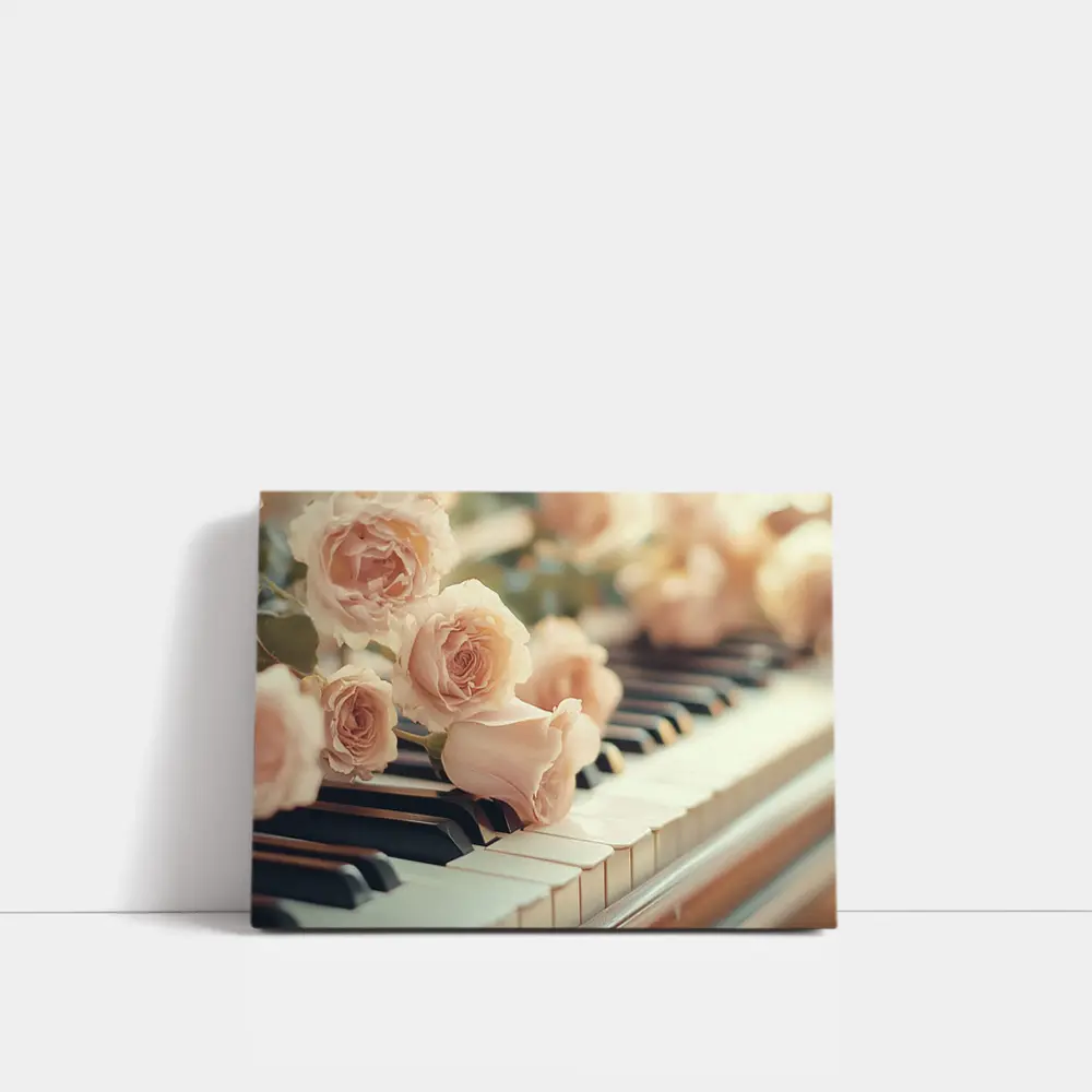 Pink Roses Resting On Piano Keys – Wall Art