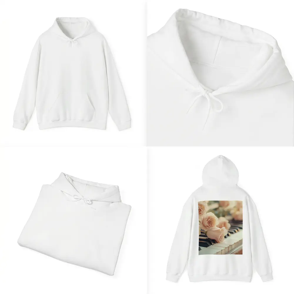 Pink Roses Resting On Piano Keys – Hoodies
