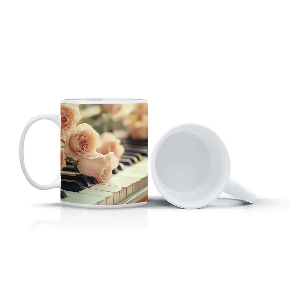 Pink Roses Resting On Piano Keys – Mugs