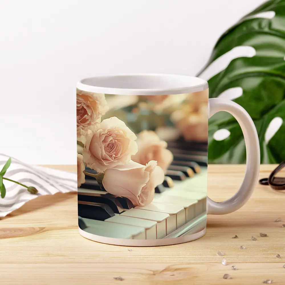 Pink Roses Resting On Piano Keys – Mugs