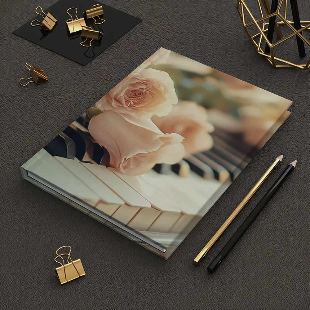 Pink Roses Resting On Piano Keys – Notebooks