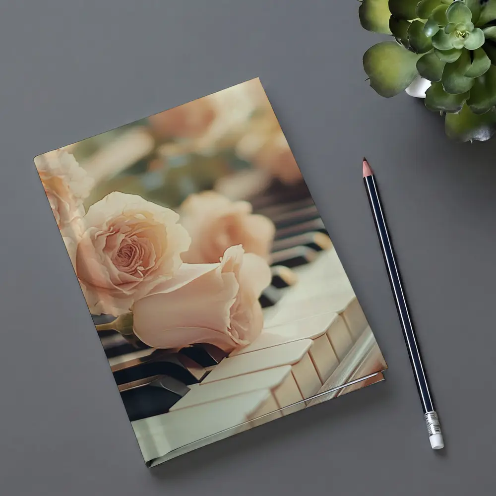Pink Roses Resting On Piano Keys – Notebooks