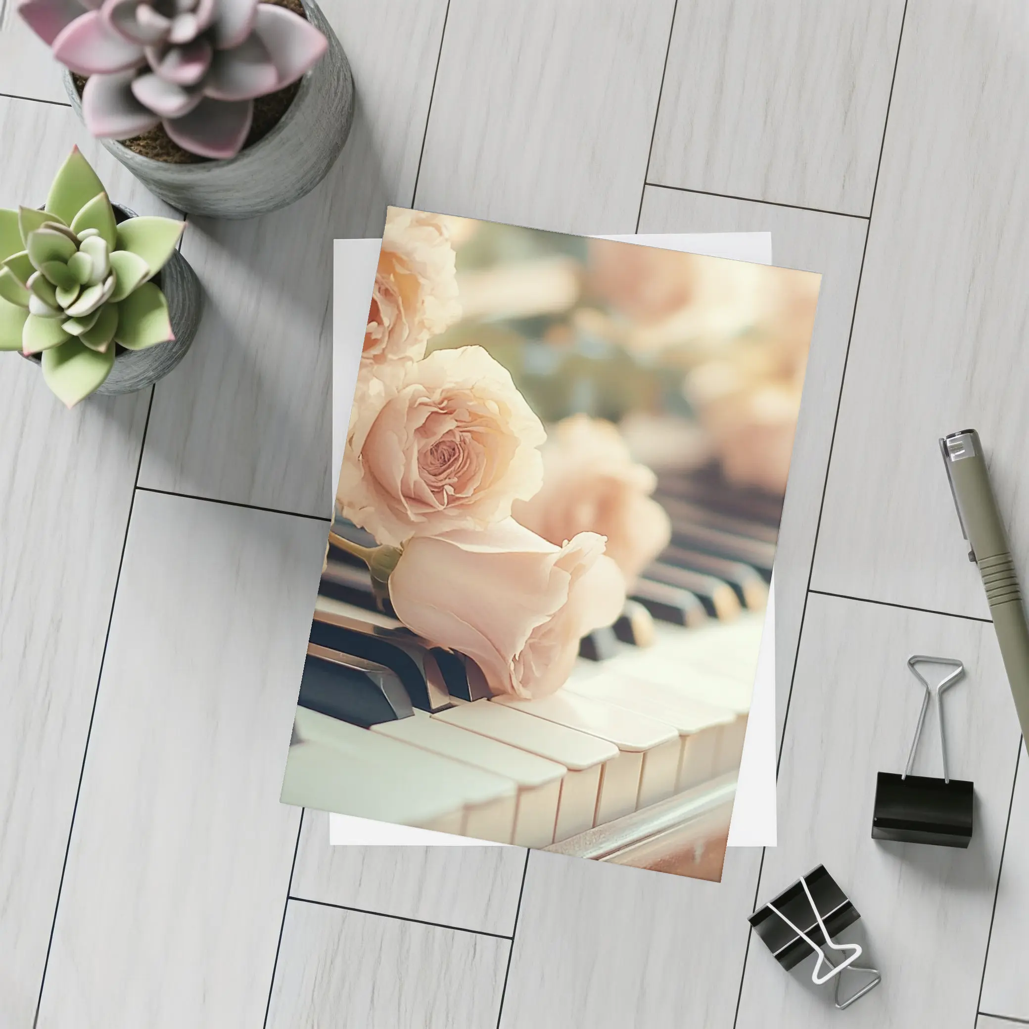 Pink Roses Resting On Piano Keys – Postcards