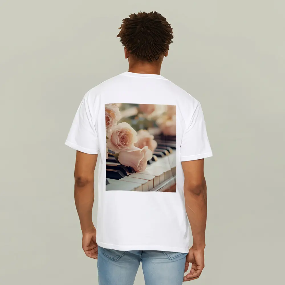 Pink Roses Resting On Piano Keys – T-Shirts