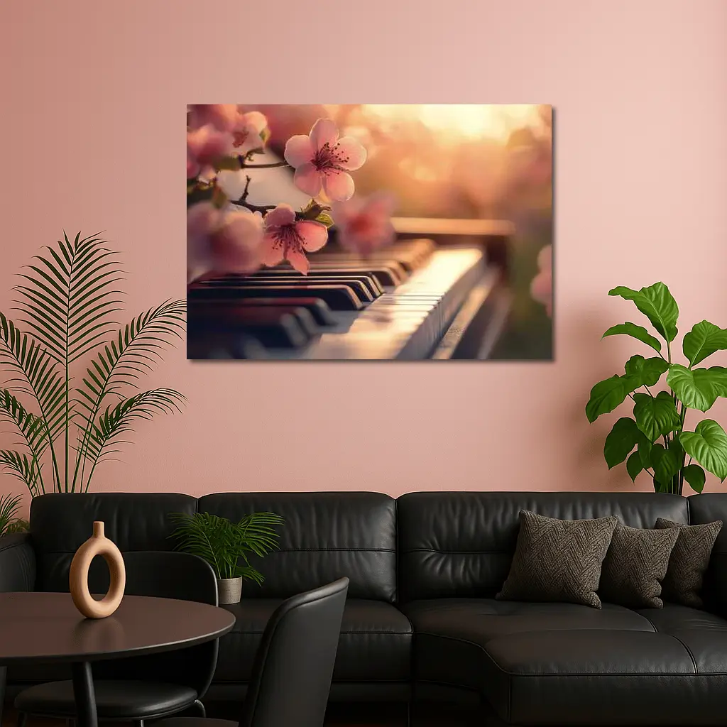 Cherry Blossoms Resting On Piano Keys – Wall Art