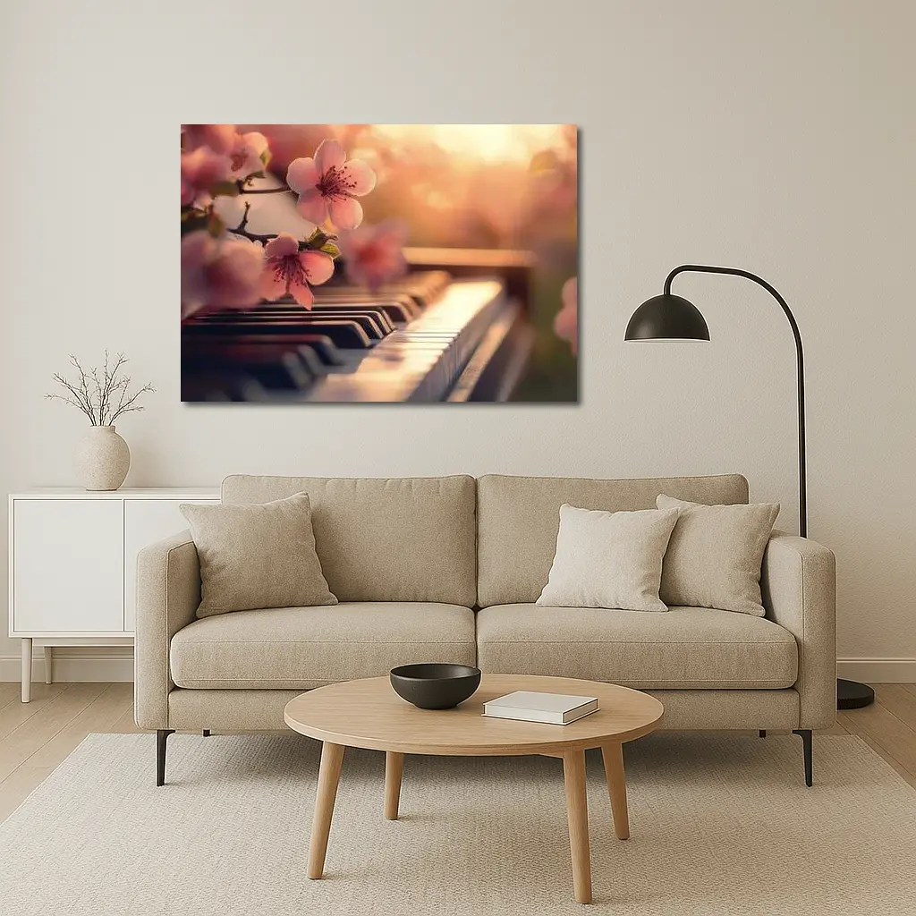 Cherry Blossoms Resting On Piano Keys – Wall Art