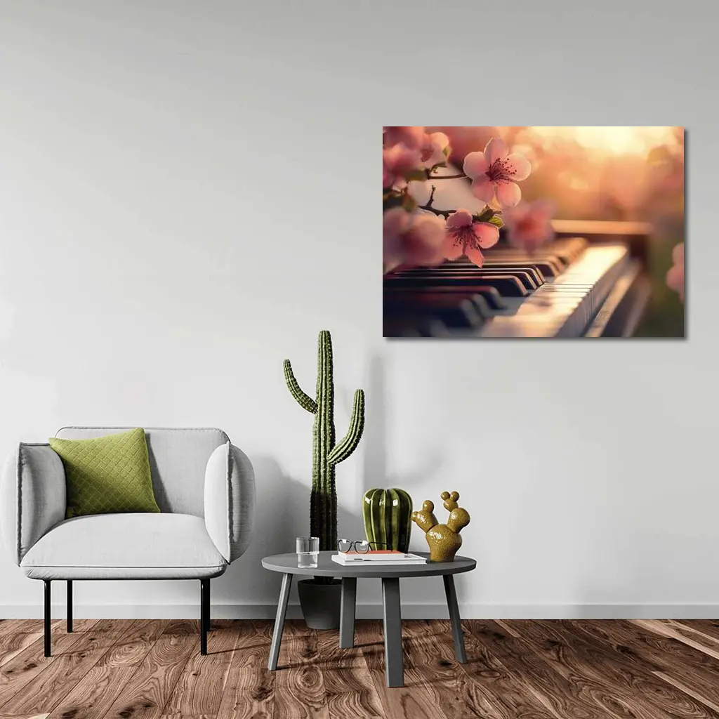 Cherry Blossoms Resting On Piano Keys – Wall Art