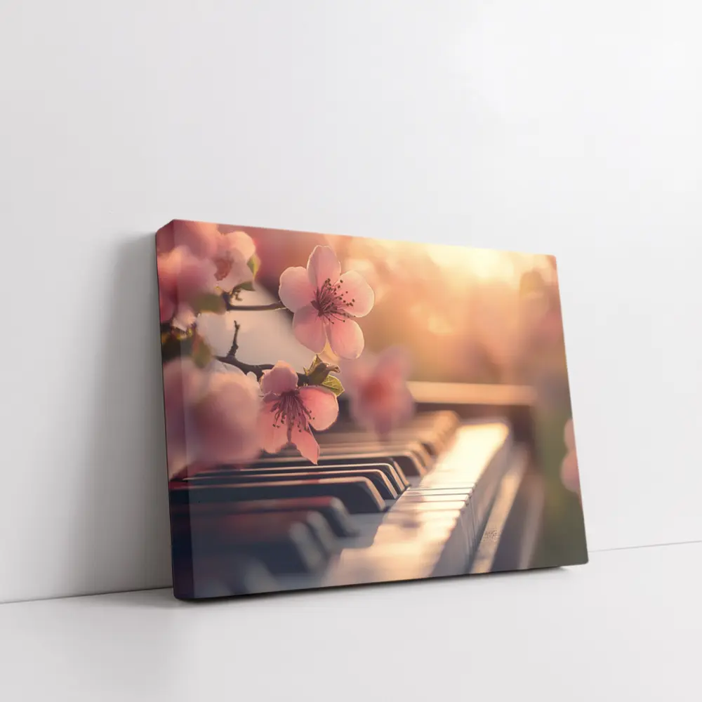 Cherry Blossoms Resting On Piano Keys – Wall Art