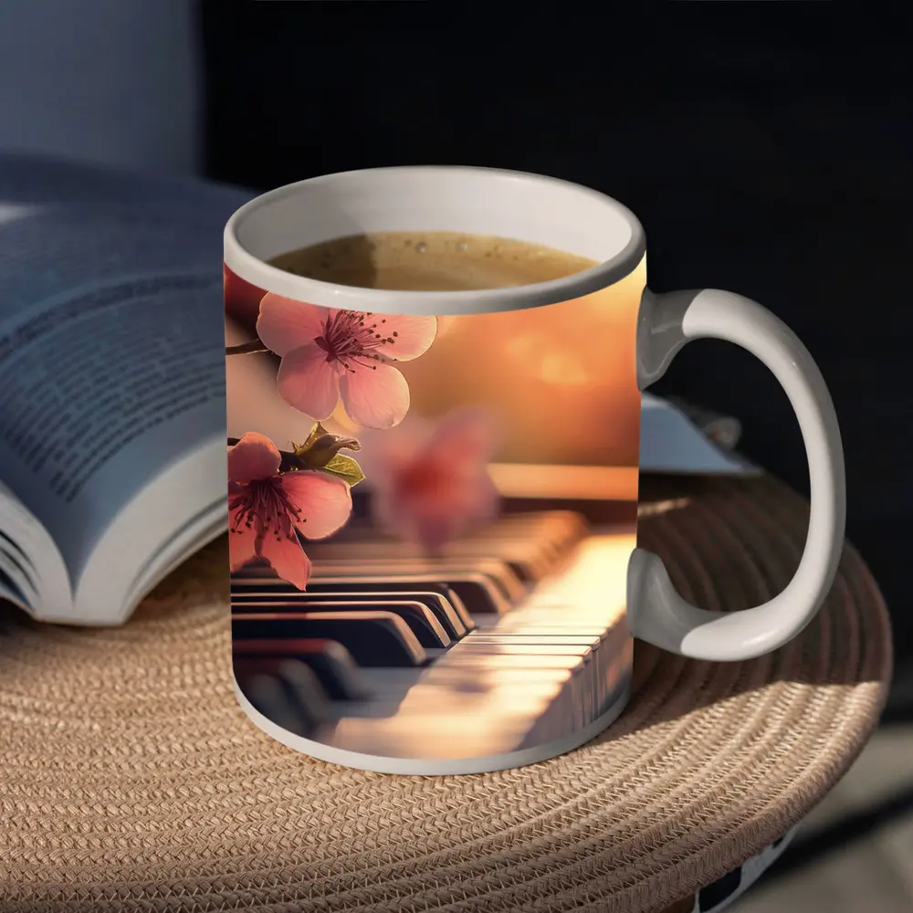 Cherry Blossoms Resting On Piano Keys – Mugs