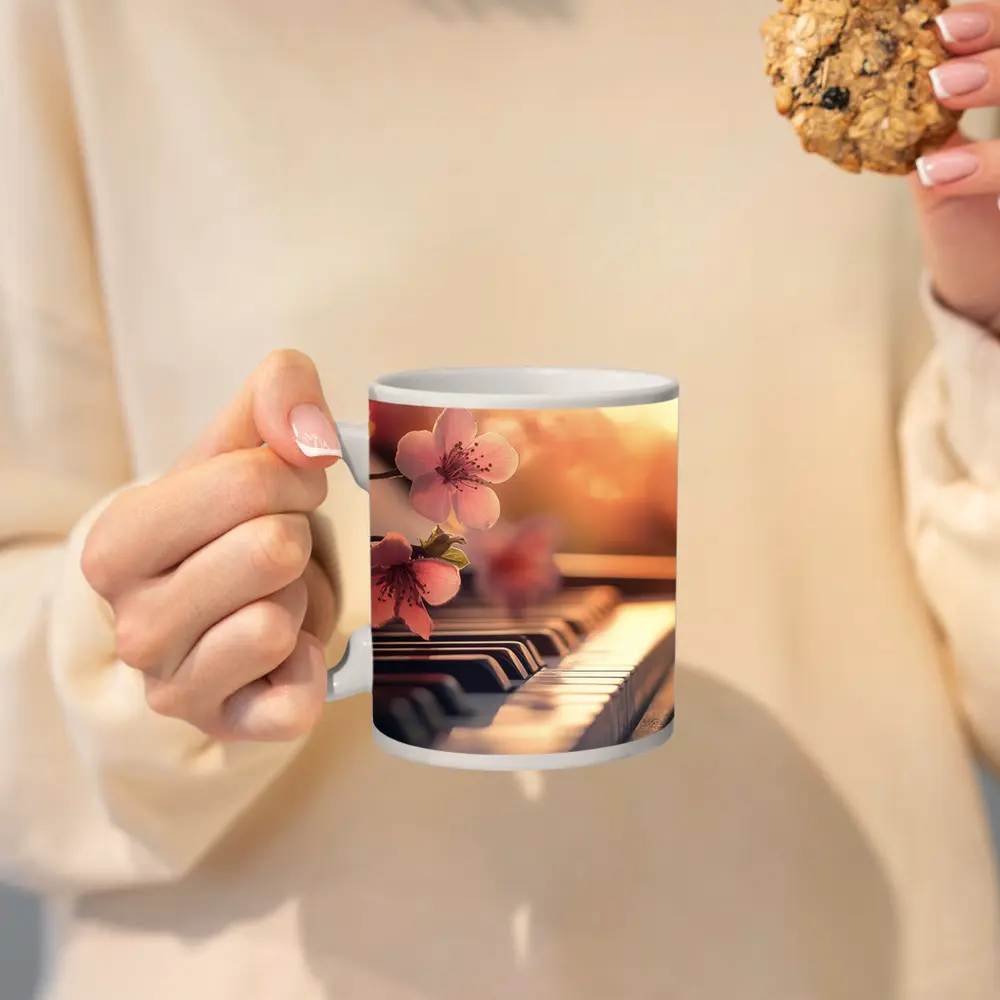 Cherry Blossoms Resting On Piano Keys – Mugs