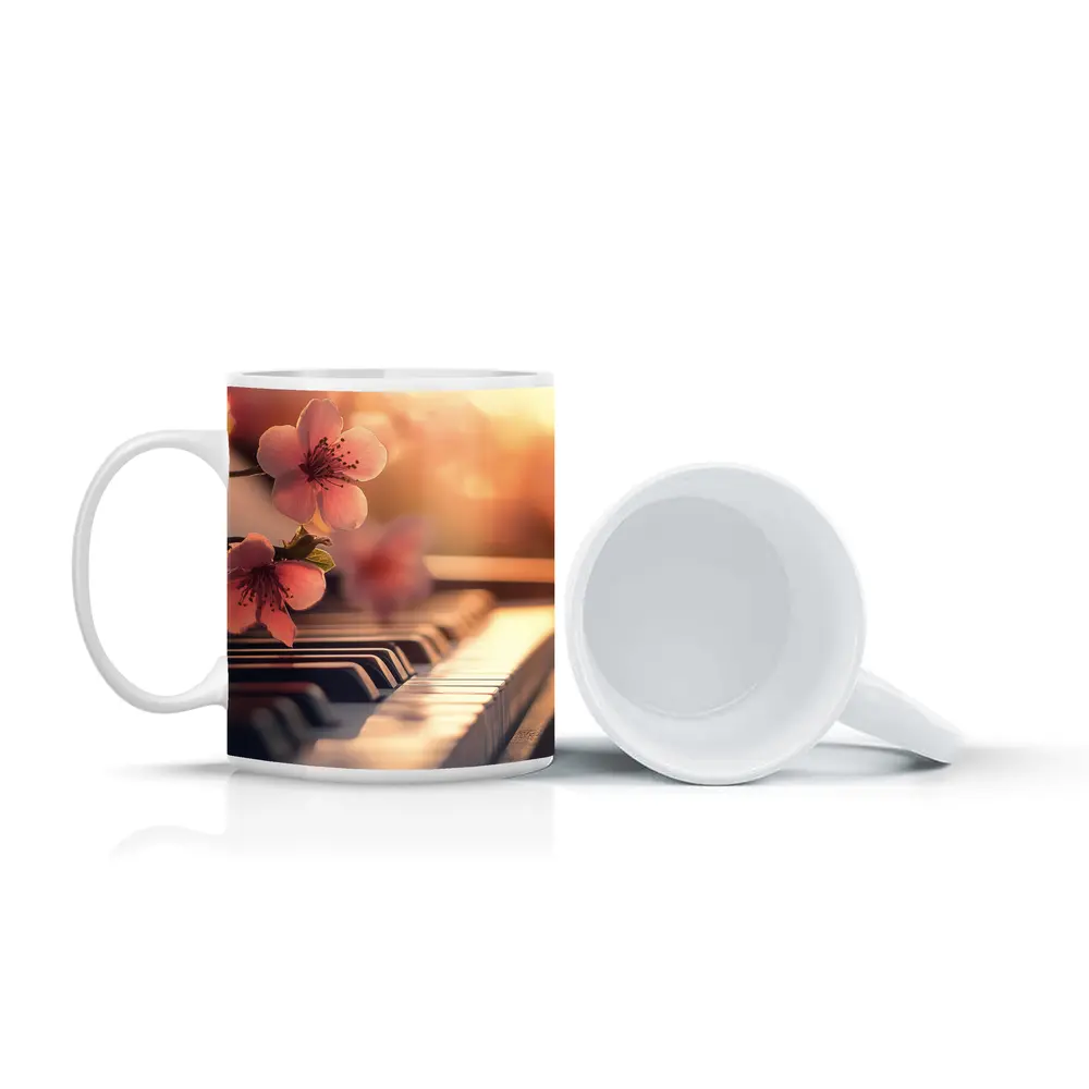 Cherry Blossoms Resting On Piano Keys – Mugs