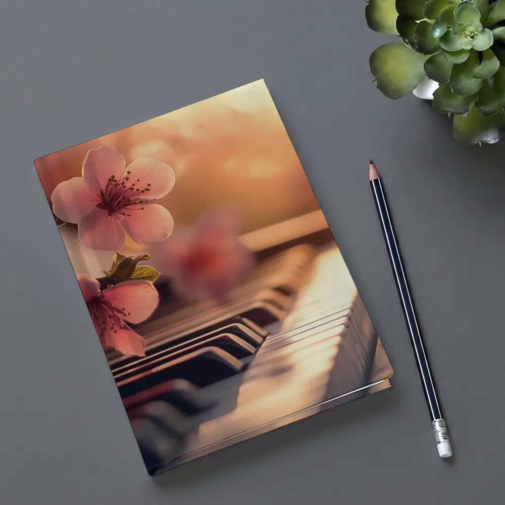 Cherry Blossoms Resting On Piano Keys – Notebooks
